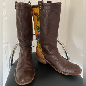 Terra Plana Cowgirl Boots Size 7 Brown leather & Quilted Multicolored